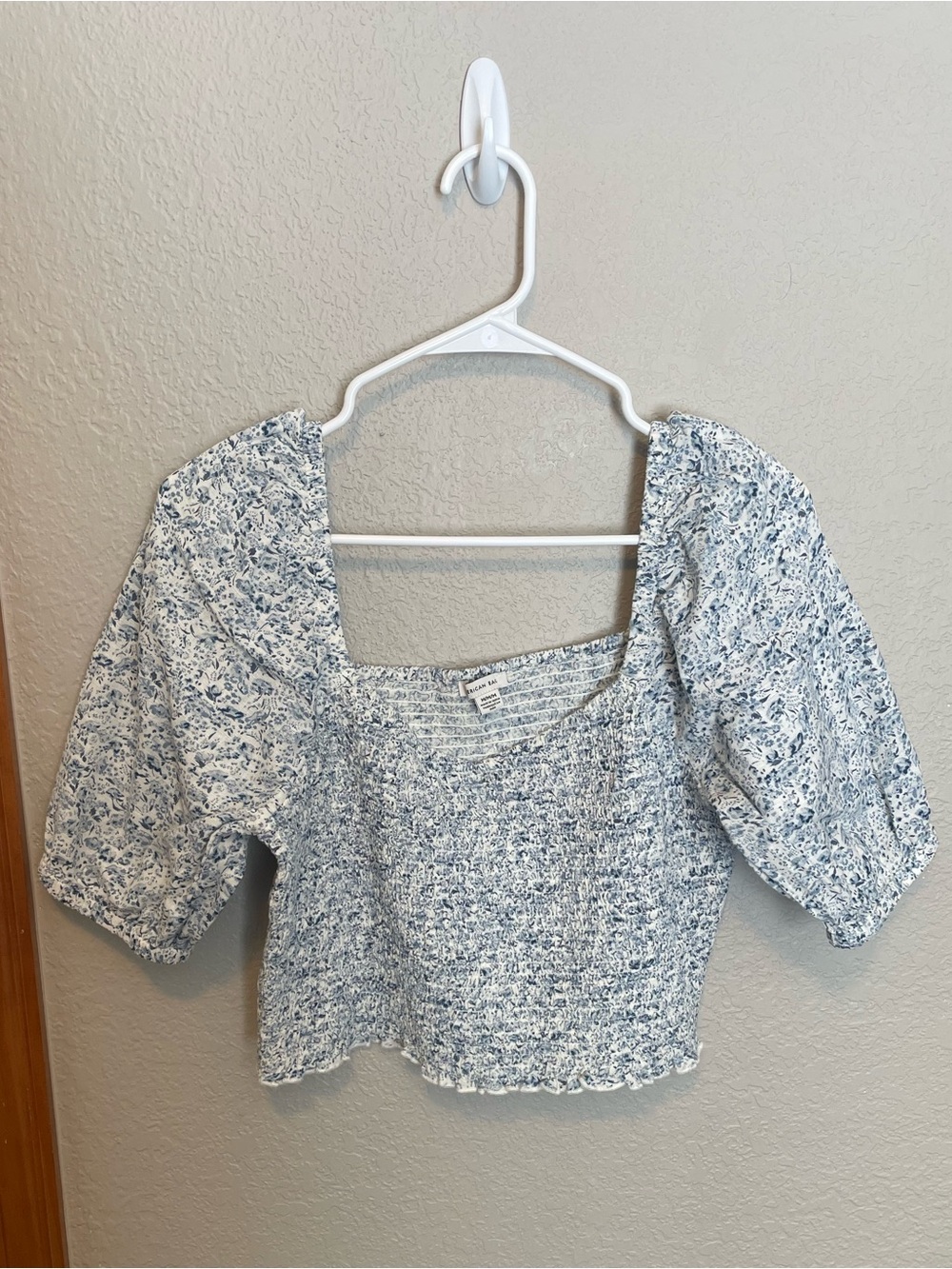 AE blue floral smocked top